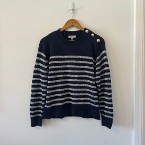 J. Crew Relaxed Linen Blend Navy Beach Sweater with Shoulder Buttons | Size M